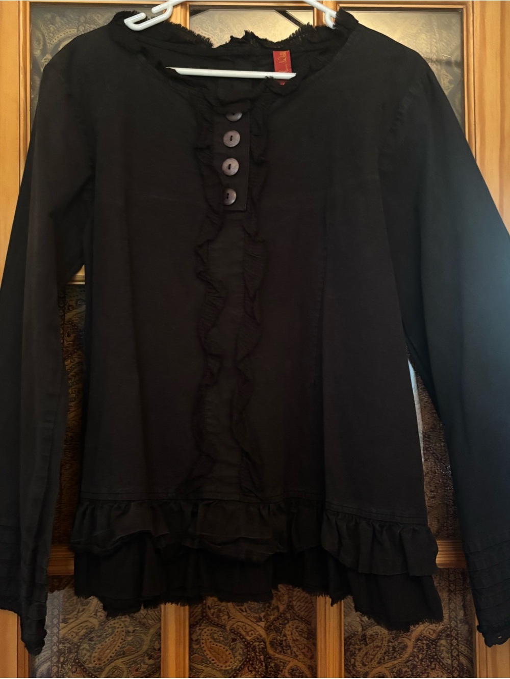 Black Ewa I Walla  Ruffled Button-Front Blouse